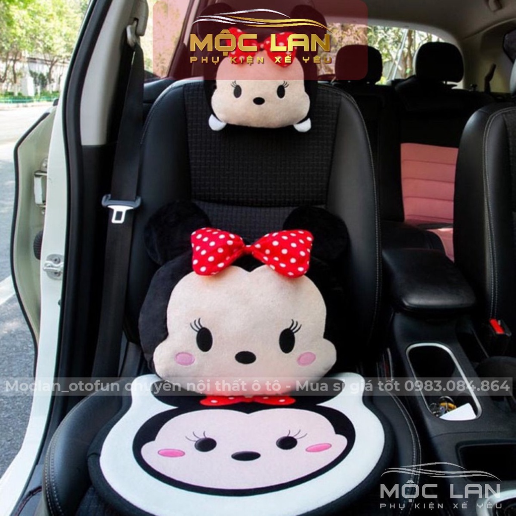 Bộ tựa đầu tựa lưng hình Mickey Mine Dễ Thương giảm đau lưng khi lái xe - Mộc Lan Phụ Kiện Xế Yêu
