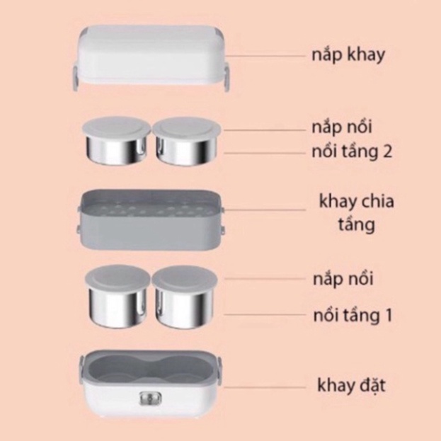 Hộp cơm cắm điện văn phòng 2 tầng 4 bát inox giữ nhiệt, hâm nóng và tự nấu chín nhỏ gọn,tiện lợi New - HC2 Hot