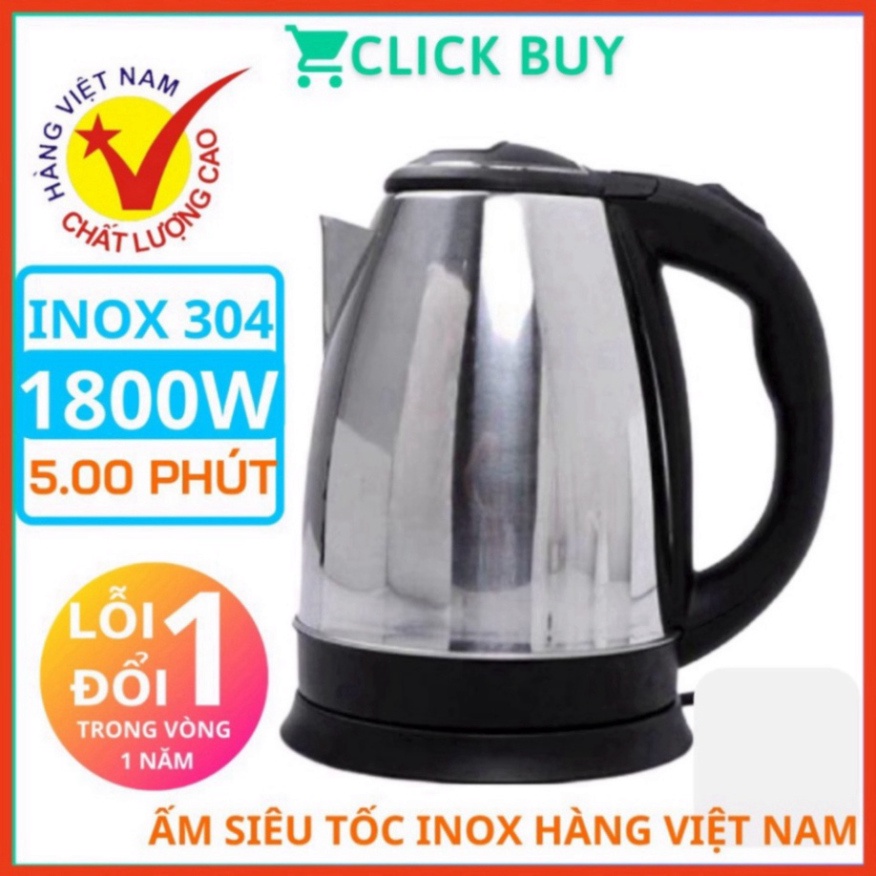 Ấm Siêu Tốc Inox 1,8 Lít Đun Sôi Cực Nhanh - Bình siêu tốc inox tốt cho sức khỏe người sử dụng - ST2 New Hot