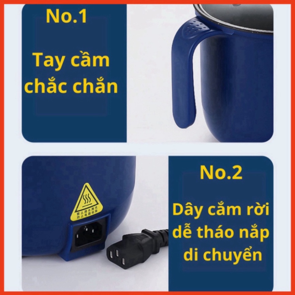 Nồi Lẩu Điện Mini, Nấu Mì 2 Tầng Kèm Giá Hấp Đa Năng  Nướng, Luộc, Chiên Chống Dính Vấn Đá Tiện Lợi, Ca nấu mì - N2