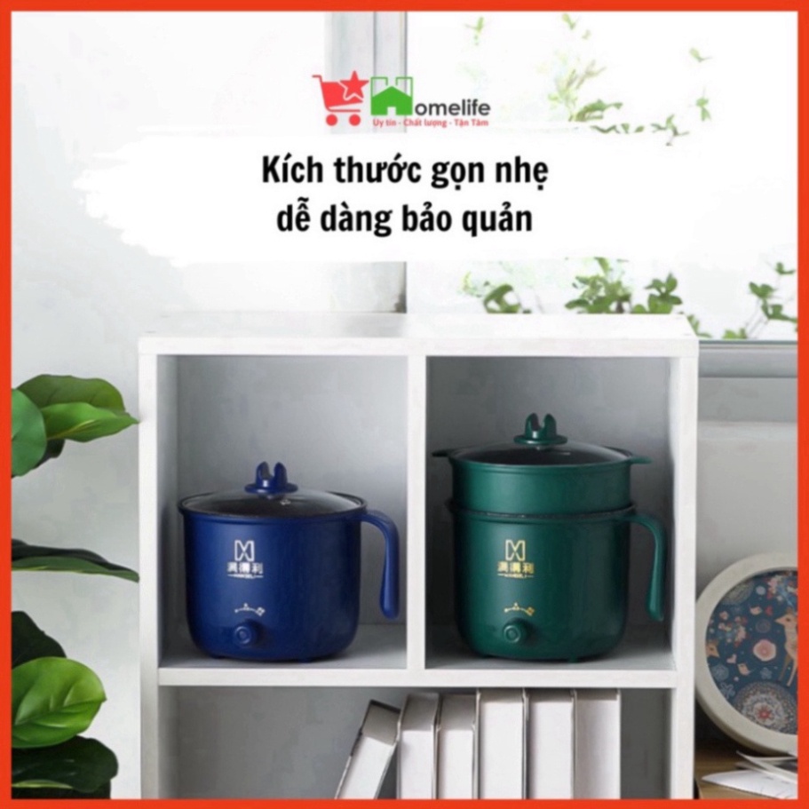 Nồi Lẩu Điện Mini, Nấu Mì 2 Tầng Kèm Giá Hấp Đa Năng  Nướng, Luộc, Chiên Chống Dính Vấn Đá Tiện Lợi, Ca nấu mì - N2 New