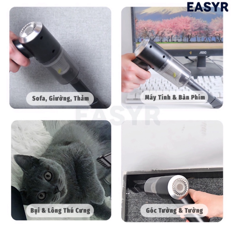 Máy Hút Bụi Cầm Tay Không Dây Siêu Mini Lực Hút Cực Mạnh 9000PA - 120W, SẠC USB - Máy hút bụi mini cầm tay HB1