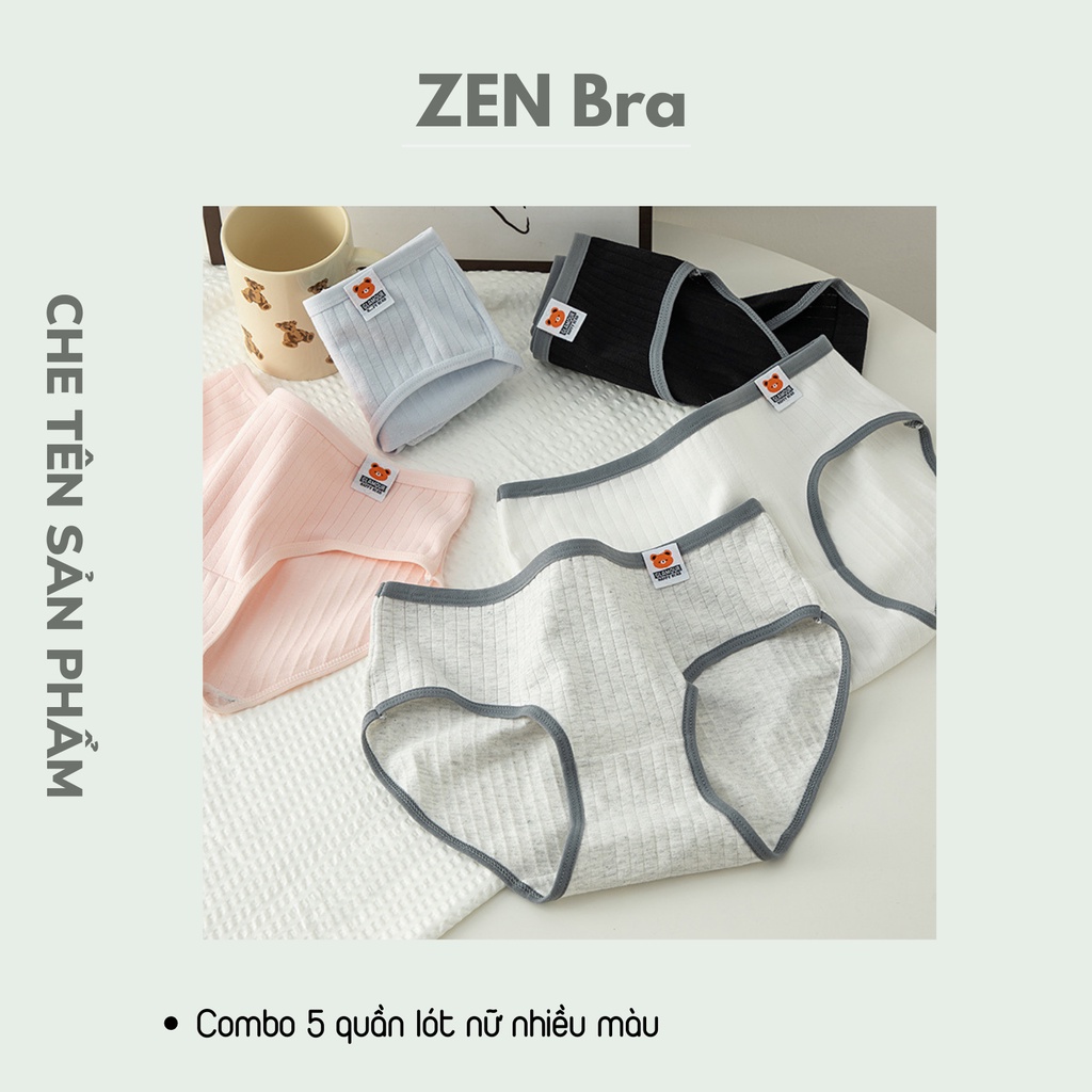 Set 5 quần lót nữ cotton gân tăm ZenBra Happy nhiều mẫu