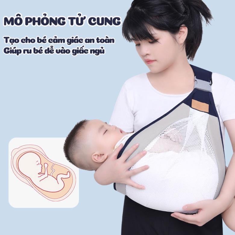 Địu em bé sơ sinh, địu cho bé bé sơ sinh nhiều tư thế vải lưới mềm mát gọn nhẹ dễ dàng sử dụng BECON