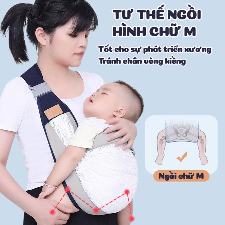 Địu em bé sơ sinh, địu cho bé bé sơ sinh nhiều tư thế vải lưới mềm mát gọn nhẹ dễ dàng sử dụng BECON