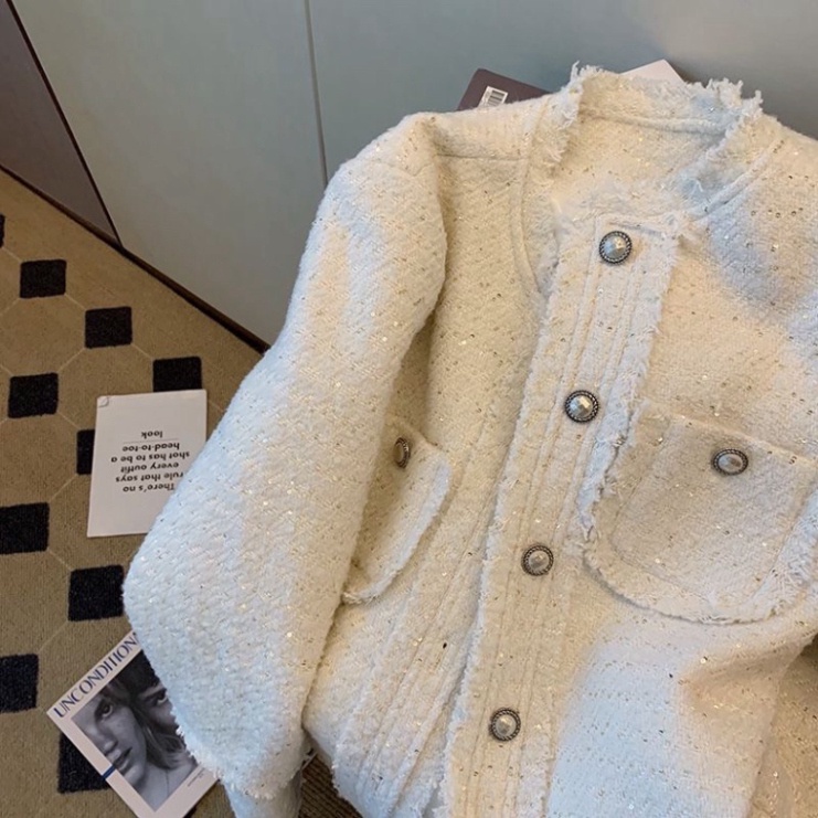 Áo khoác dạ tweed mix kim tuyến, dáng dài, quảng châu 2 lớp (STR07) . | BigBuy360 - bigbuy360.vn
