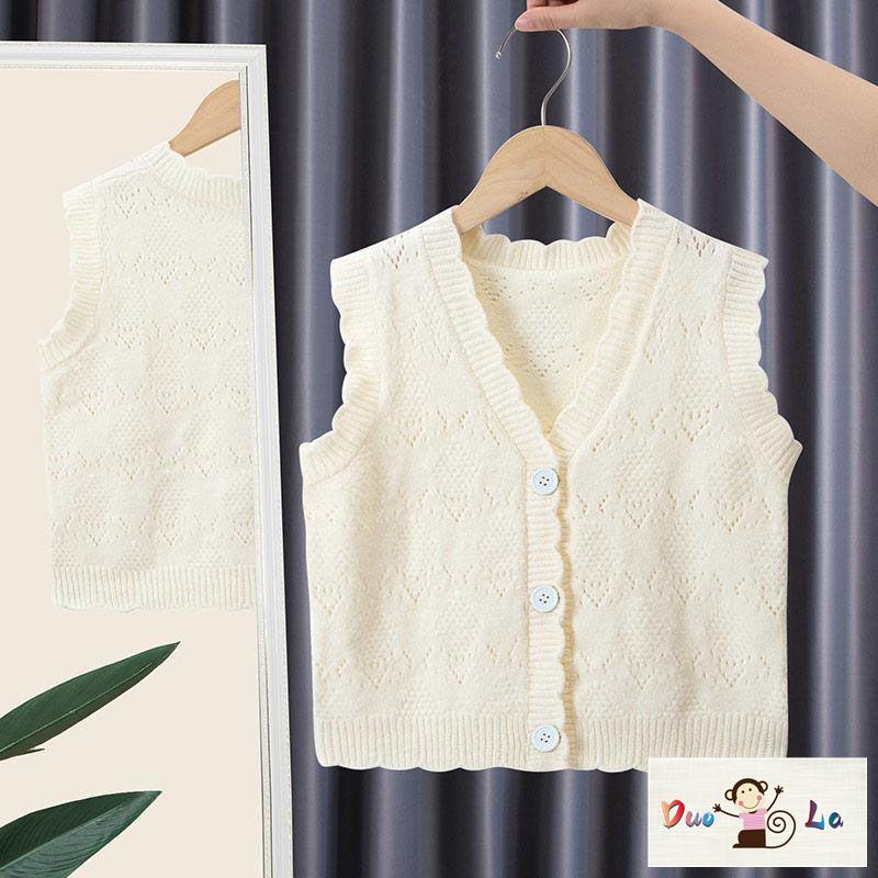 Doula ~ bé gái vest dệt kim mùa xuân thu mặc ngoài 2023 phong cách mới bé gái phiên bản hàn quốc thời trang trẻ em mùa xuân áo len vest hợp thời trang