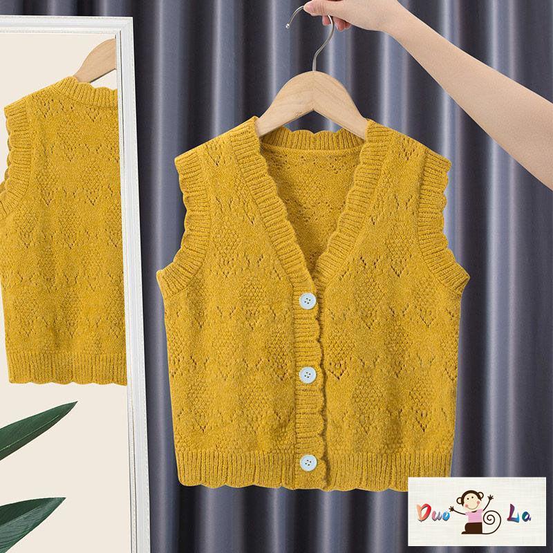 Doula ~ bé gái vest dệt kim mùa xuân thu mặc ngoài 2023 phong cách mới bé gái phiên bản hàn quốc thời trang trẻ em mùa xuân áo len vest hợp thời trang