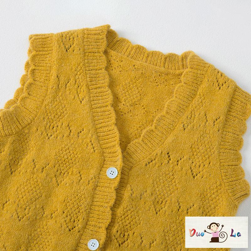 Doula ~ bé gái vest dệt kim mùa xuân thu mặc ngoài 2023 phong cách mới bé gái phiên bản hàn quốc thời trang trẻ em mùa xuân áo len vest hợp thời trang