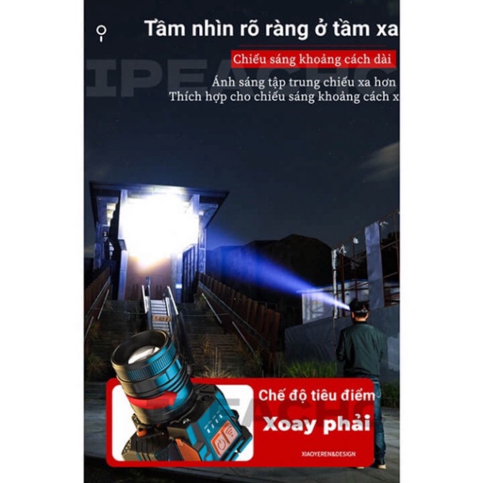 Đèn pin đội đầu 1 bóng cảm biến vẫy tay siêu sáng chiếu xa 300m, chip Led L9 chống thấm nước, đèn đeo trán Zoom xa gần H