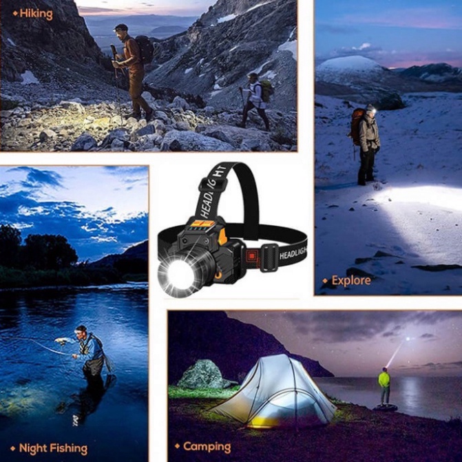 Đèn pin đội đầu 1 bóng cảm biến vẫy tay siêu sáng chiếu xa 300m, chip Led L9 chống thấm nước, đèn đeo trán Zoom xa gần H