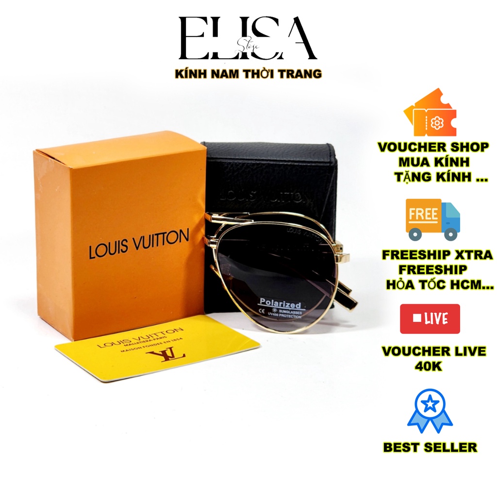 Kính Thời Trang Gấp Gọn Mạ Vàng Tròng Thuỷ Tinh Polarized UV400 Cao Cấp