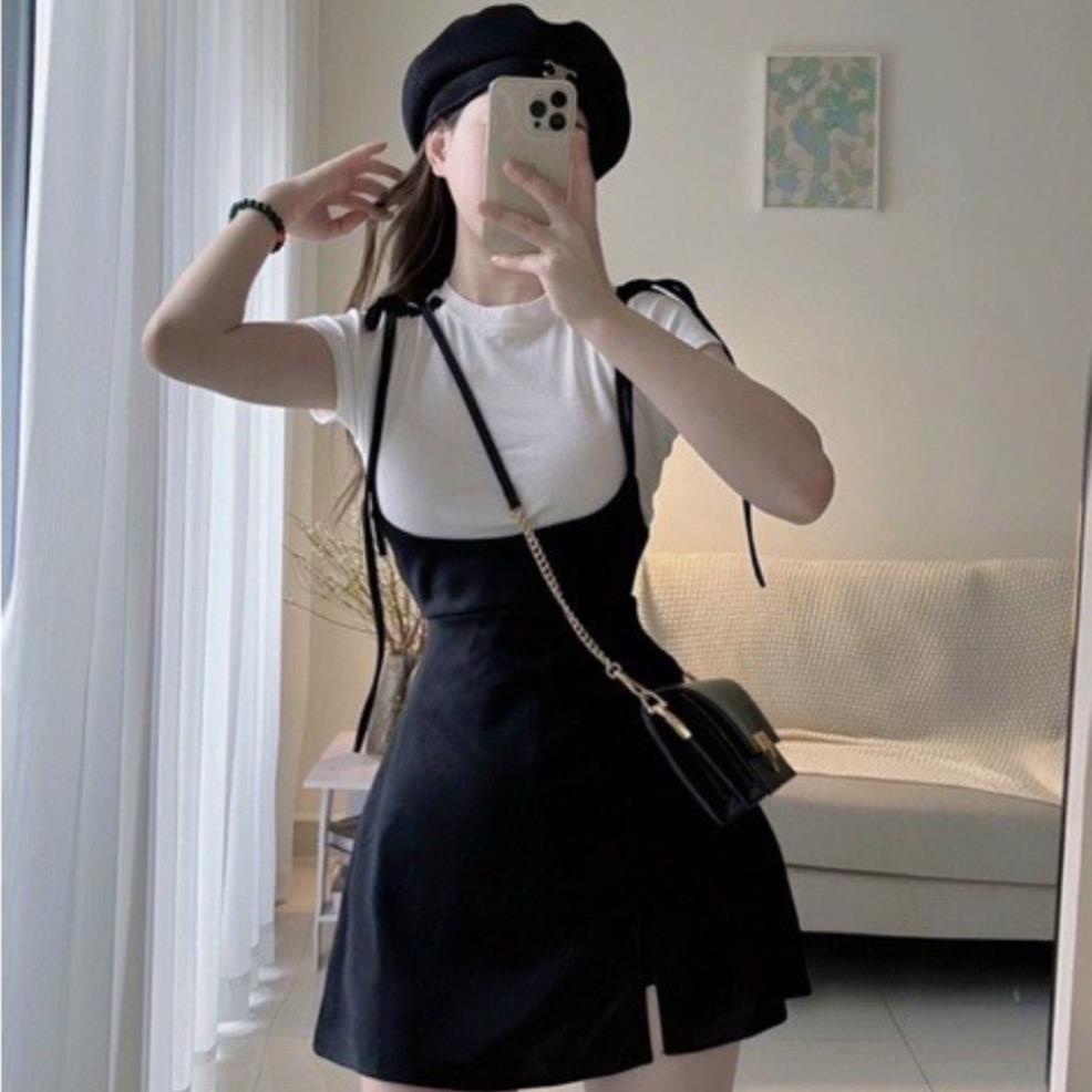 Set váy áo thun tăm xẻ đùi chất co giãn mềm mịn có quần trong, set váy nữ siêu dễ thương