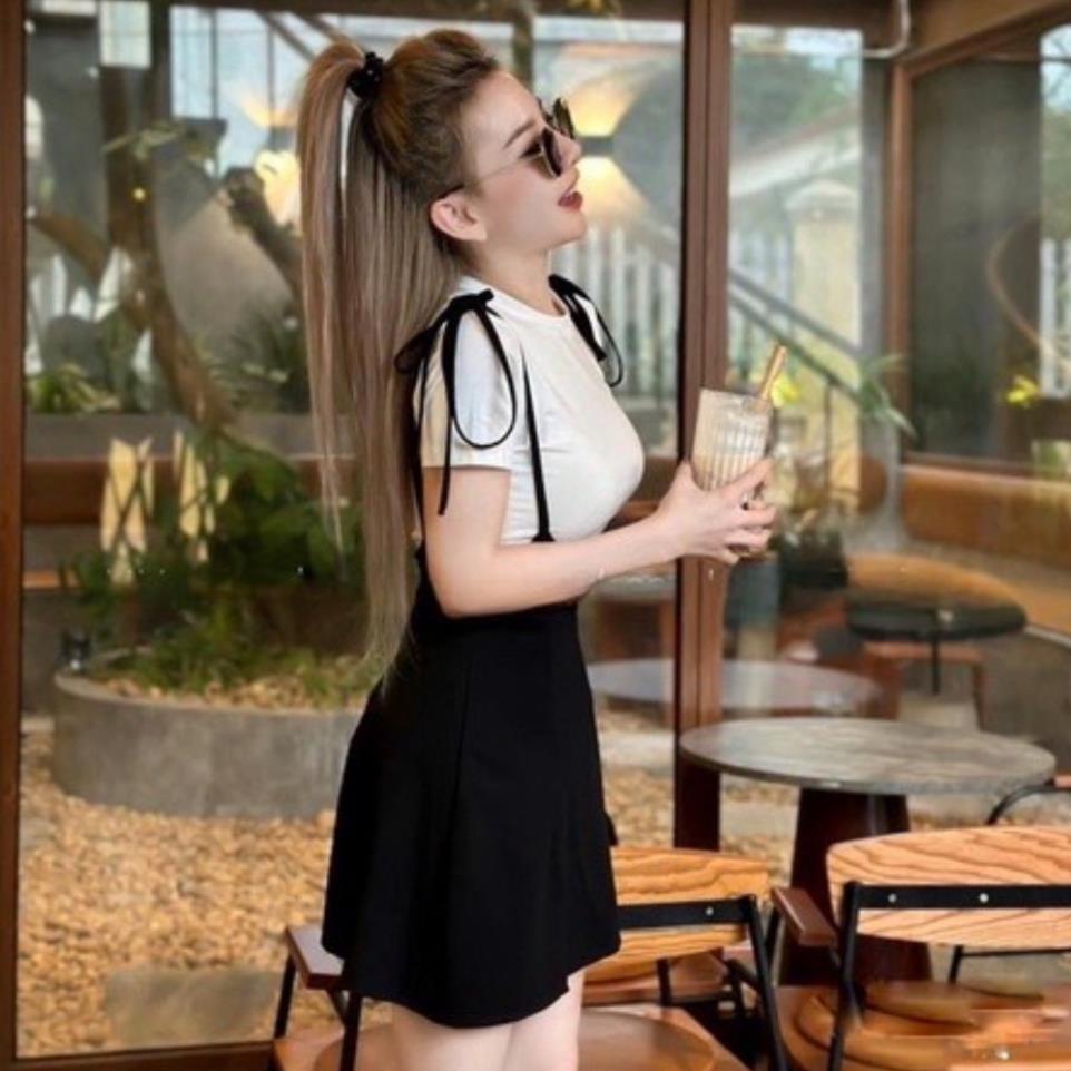 Set váy áo thun tăm xẻ đùi chất co giãn mềm mịn có quần trong, set váy nữ siêu dễ thương