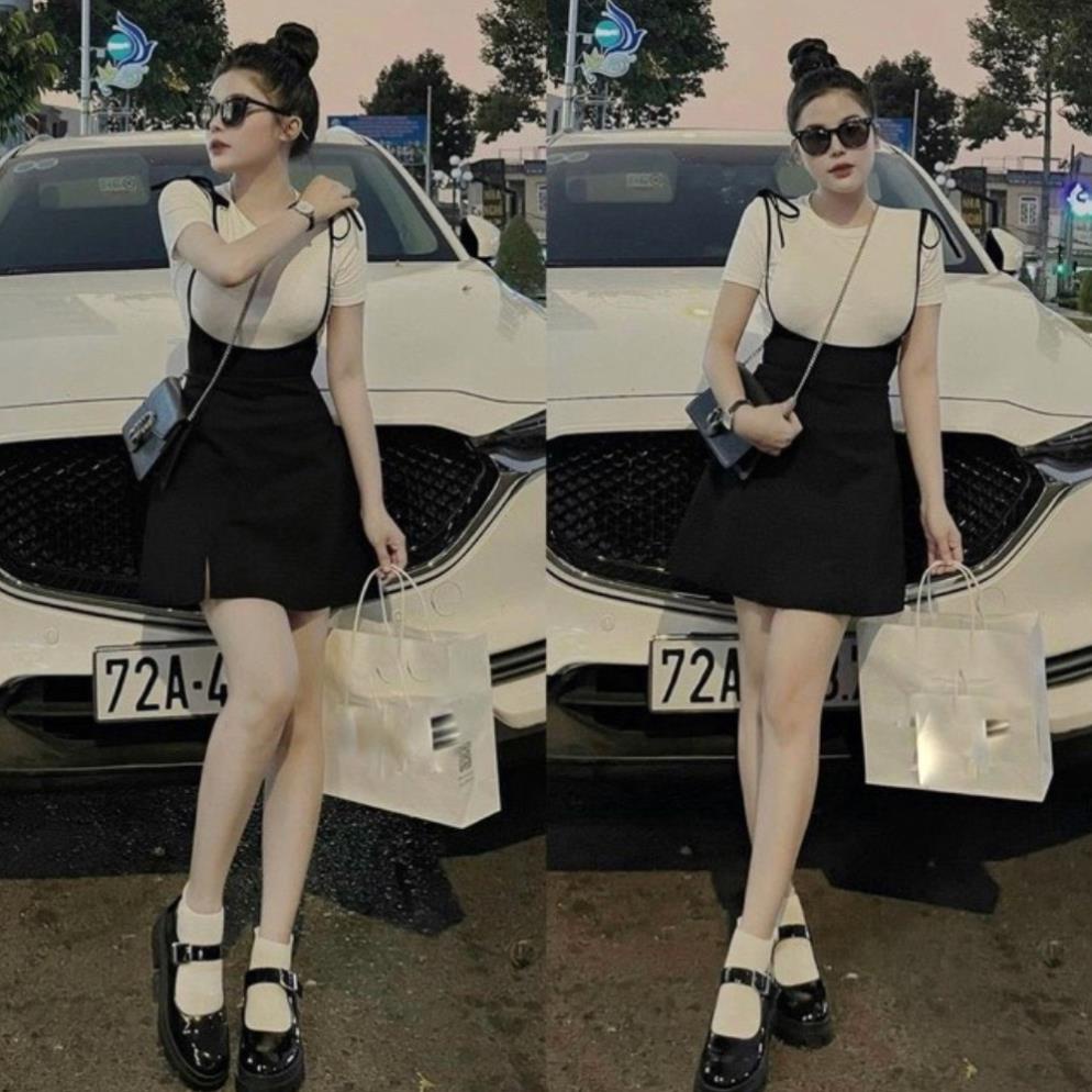 Set váy áo thun tăm xẻ đùi chất co giãn mềm mịn có quần trong, set váy nữ siêu dễ thương