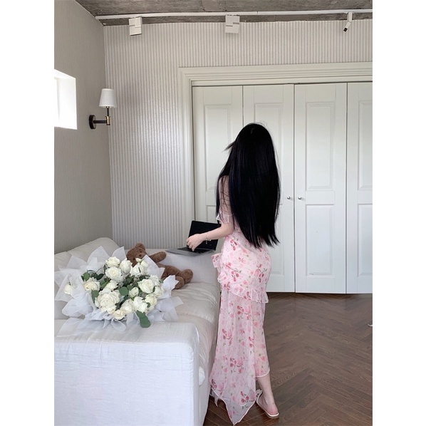 Đầm Hoa Không Tay Phối Bèo DÁng Dài Đuôi Cá T90