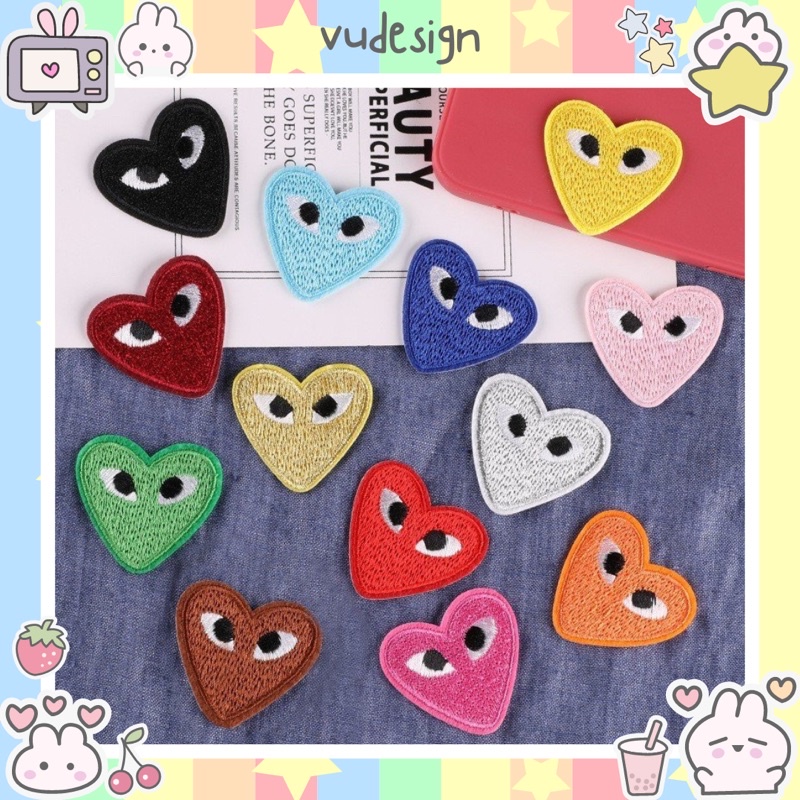 Sticker Dán Vải, Sticker Ủi Thêu Quần Áo, Balo, Túi, Mũ Hình Trái Tim Logo PLAY Đủ Màu Vudesign