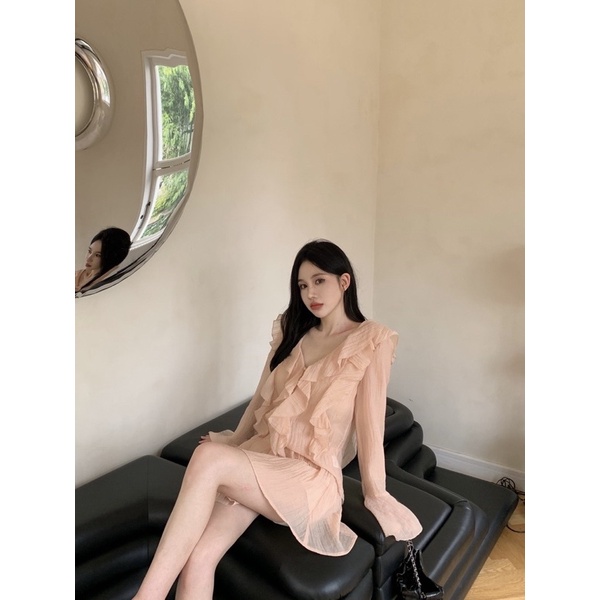 Set nữ áo dài tay phối bèo tua rua dáng ôm nhẹ nhàng nữ tính TH113
