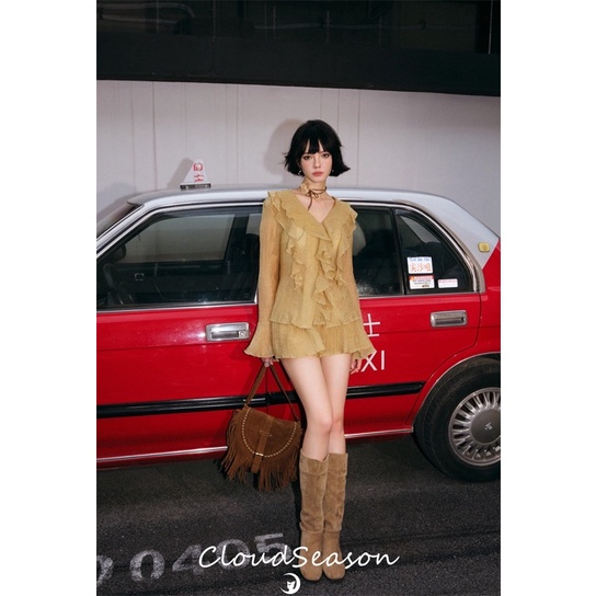 Set nữ áo dài tay phối bèo tua rua dáng ôm nhẹ nhàng nữ tính TH113