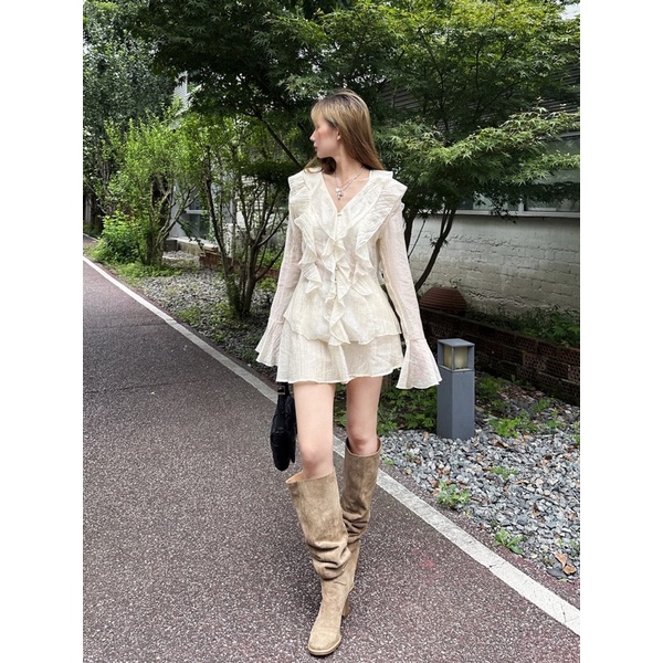 Set nữ áo dài tay phối bèo tua rua dáng ôm nhẹ nhàng nữ tính TH113