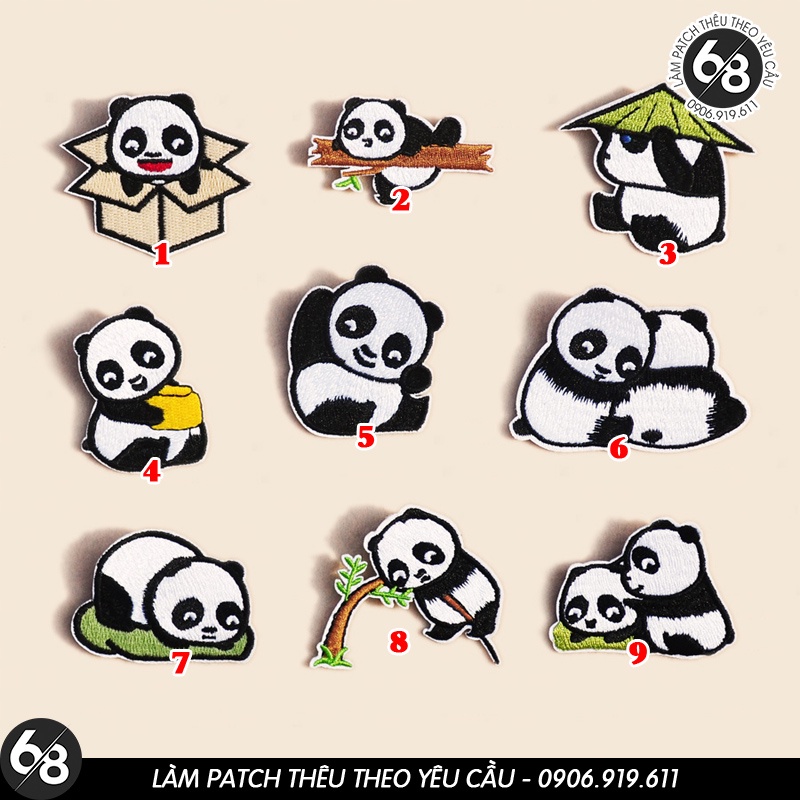 Sticker ủi nhiệt thêu hình logo Padabiz Hình gấu trúc Panda dễ thương cute độc đáo - Patch ủi quần áo balo H143