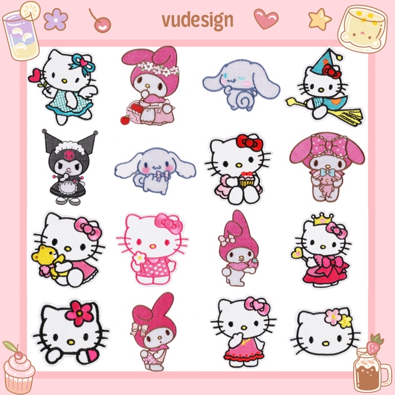 Sticker Dán Vải, Sticker Ủi Thêu Quần Áo, Balo, Túi, Mũ Sanrio Hello Kitty Kuromi Melody Cinamoroll Kiki Lala Vudesign