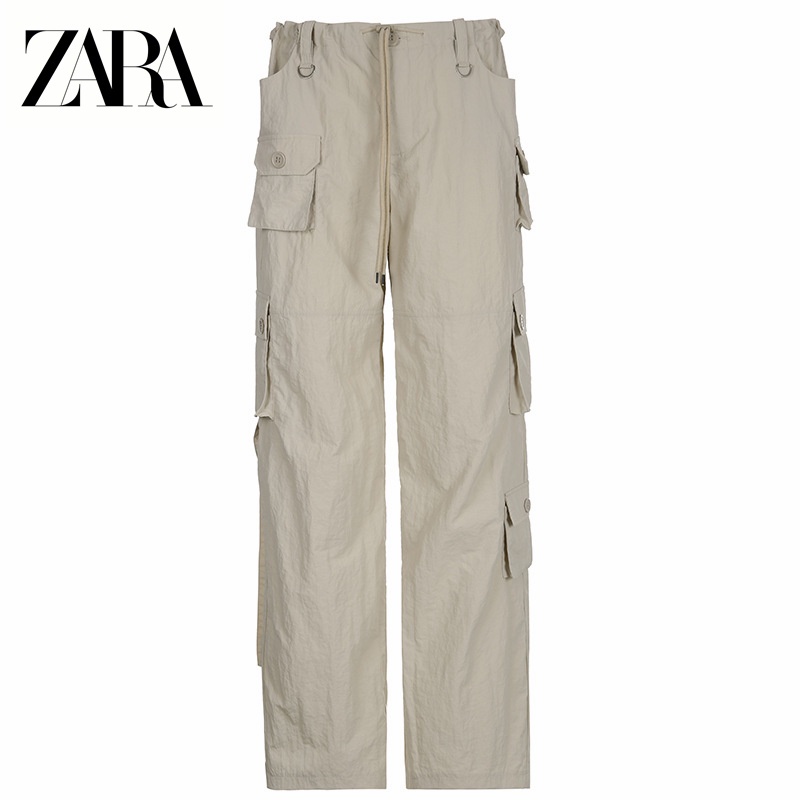Zara low-eo dây rút ren-up quần yếm thẳng hơn quần âu rộng rãi hơn