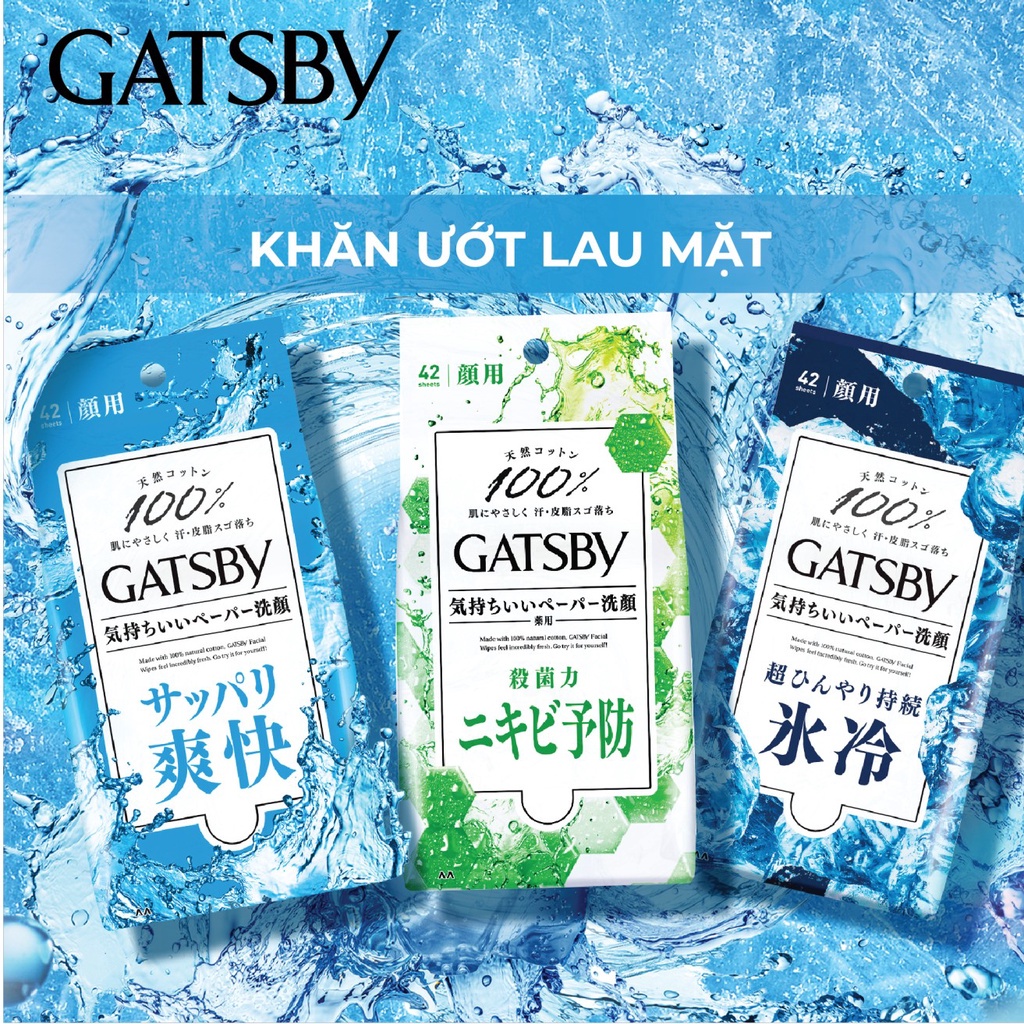 Khăn Ướt Lau Mặt GATSBY FACIAL WIPES ACNE CARE TYPE R 100% Cotton Sạch Da Ngăn Ngừa Mụn 42 tờ