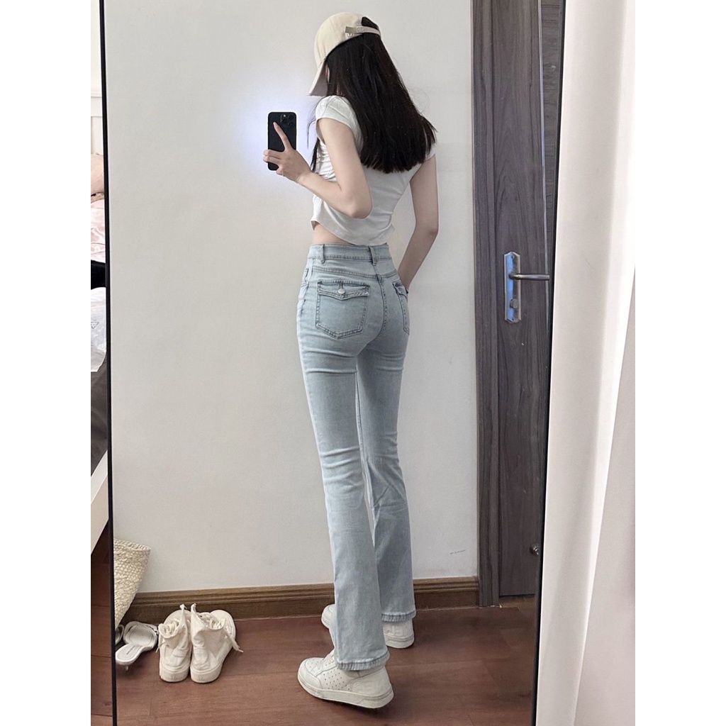 Jiashucheng Quần Jean Lưng Cao Dáng Ôm Co Giãn Màu Xanh Nhạt Thời Trang Xuân Hè Kiểu Mới Cho Nữ