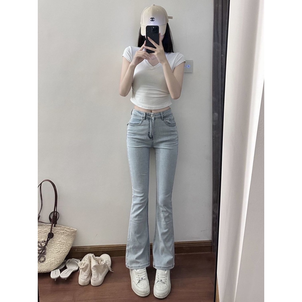 Jiashucheng Quần Jean Lưng Cao Dáng Ôm Co Giãn Màu Xanh Nhạt Thời Trang Xuân Hè Kiểu Mới Cho Nữ