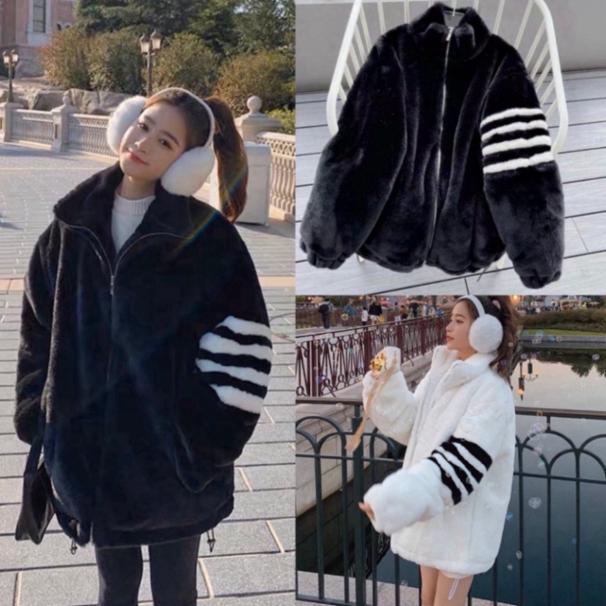 Áo Khoác Thom Lông Cừu 2 Lớp Dày Dặn Phối Kẻ Sọc Tay Phong Cách Trẻ Trung Năng Động Fom Nam Nữ | BigBuy360 - bigbuy360.vn