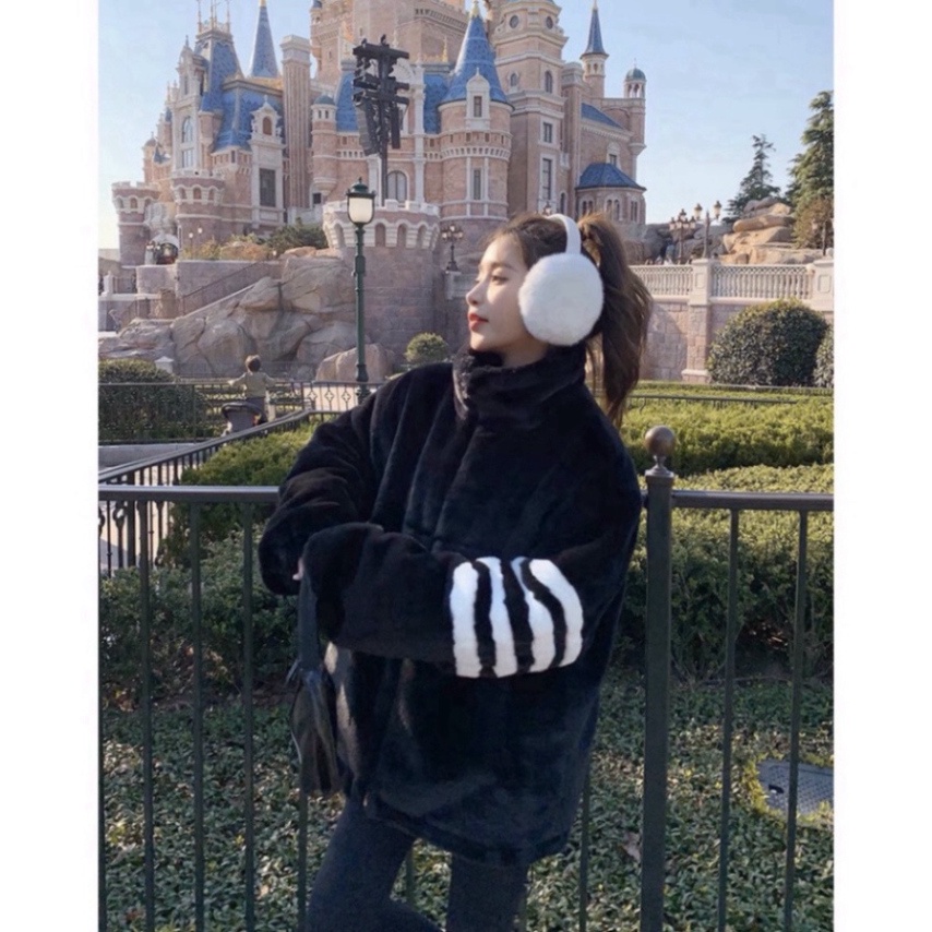 Áo Khoác Thom Lông Cừu 2 Lớp Dày Dặn Phối Kẻ Sọc Tay Phong Cách Trẻ Trung Năng Động Fom Nam Nữ | BigBuy360 - bigbuy360.vn