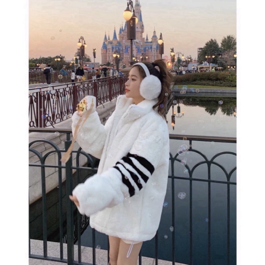 Áo Khoác Thom Lông Cừu 2 Lớp Dày Dặn Phối Kẻ Sọc Tay Phong Cách Trẻ Trung Năng Động Fom Nam Nữ | BigBuy360 - bigbuy360.vn