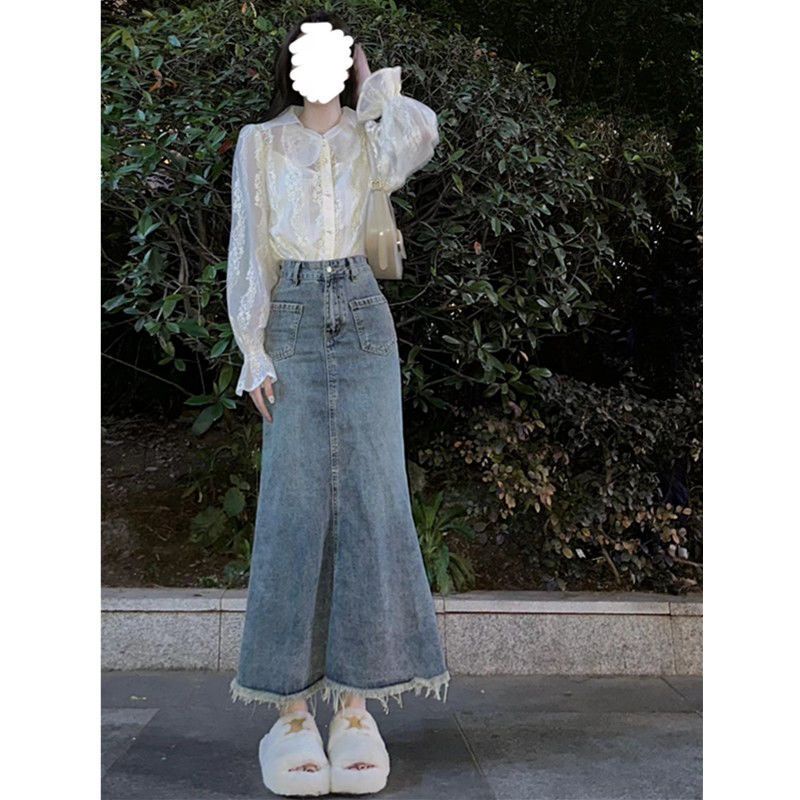 Jiashucheng Chân Váy denim Đuôi Cá Dáng Chữ a Phong Cách retro Thời Trang Xuân Hè Mới Cho Nữ