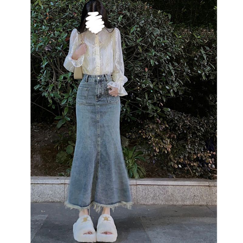 Jiashucheng Chân Váy denim Đuôi Cá Dáng Chữ a Phong Cách retro Thời Trang Xuân Hè Mới Cho Nữ