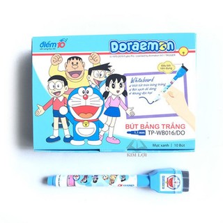 Hộp 10 bút lông bảng đầu chùi doraemon wb016 thiên long mực xanh - set 10 cây bút viết bảng học sinh wb016/do ngòi 1.5mm