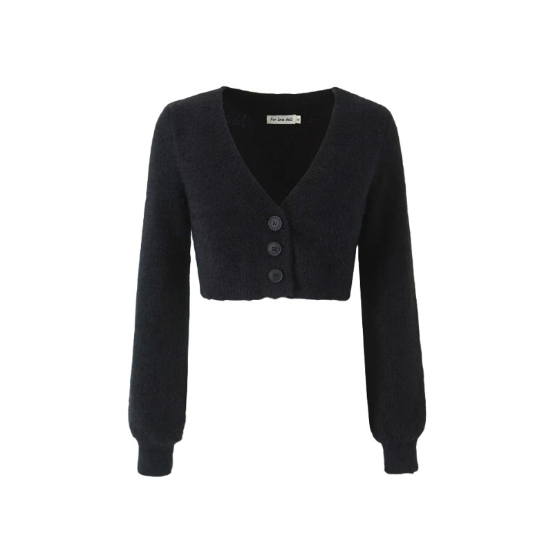 Autumn new v-neck single-breasted furry knitted cardigan coat âu mỹ thiểu số mặc eo cao ngắn mồ hôi