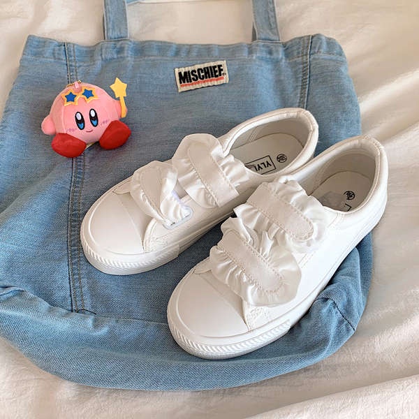 Velcro giày trắng nữ giày thể thao vải