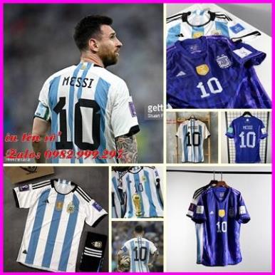 Bộ Quần Áo bóng đá Đội Tuyển Argentina 3 Sao Sân Nhà WC 2022   - Hàng Super Thái Chuẩn thi đấu