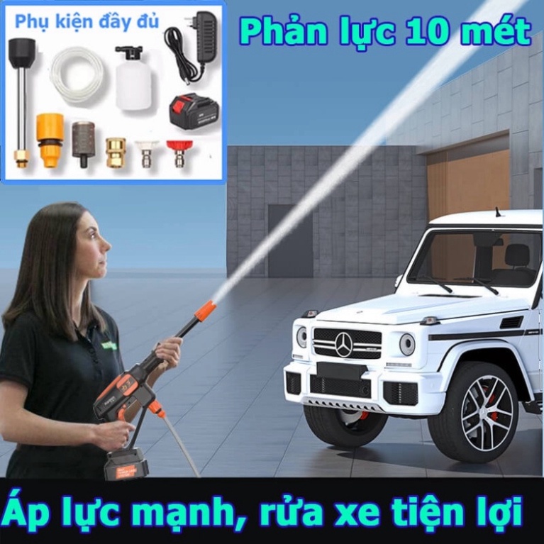 Máy rửa xe cầm tay cao áp chạy bằng pin sạc, súng rửa xe dùng cho gia đình có chế độ phun xương tạo bọt cao cấp