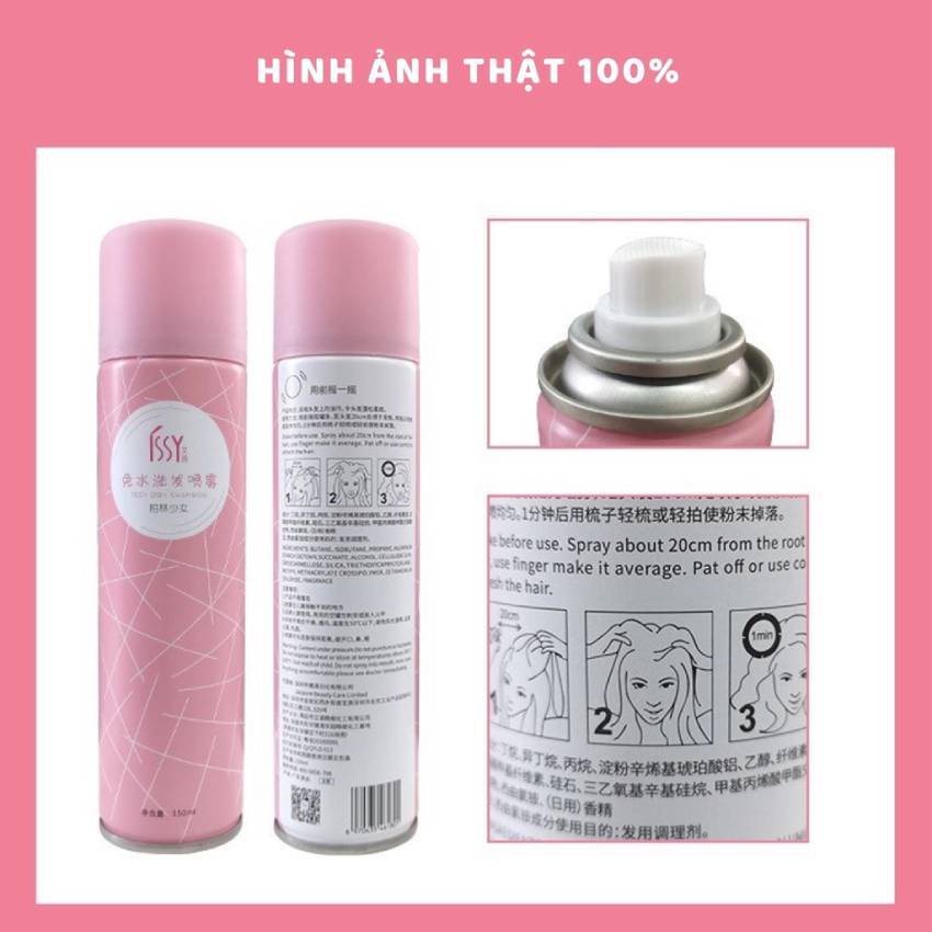 Dầu gội khô ISSY 150ml dạng xịt an toàn không cần nước dùng cho nam, nữ không bết tóc YUKI