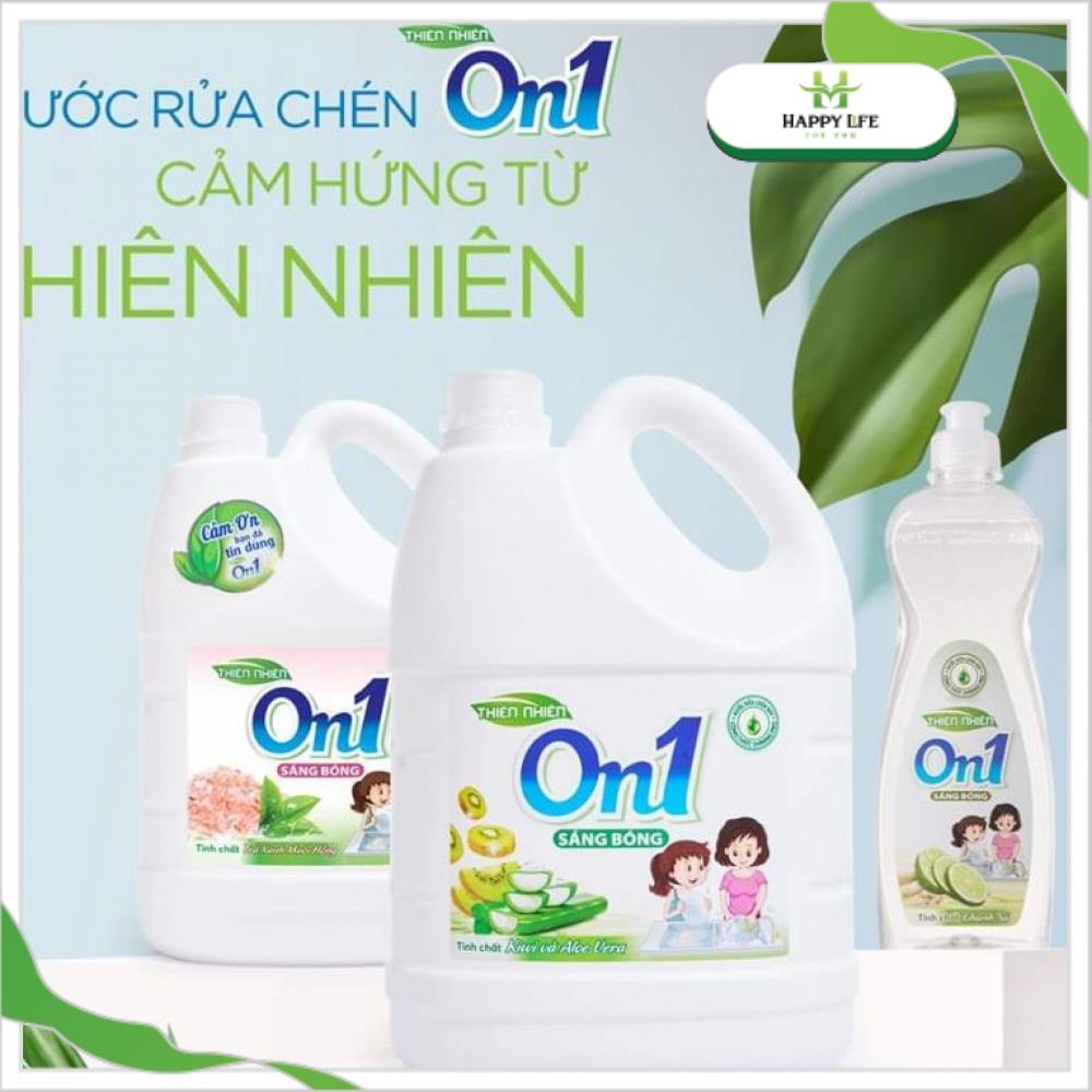 Nước rửa chén, nước rửa bát On1 thiên nhiên tinh chất Kiwi & Aloe Vera, sáng bóng bảo vệ da tay - Happy Life 4U