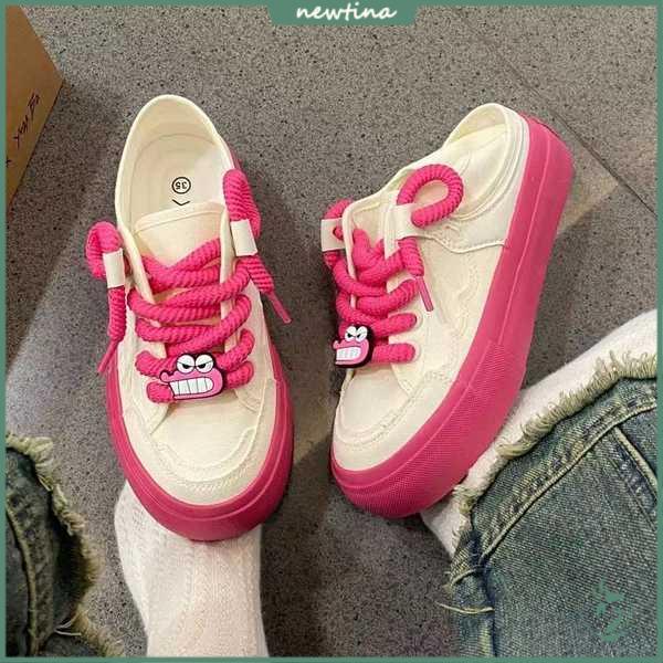 Giày vải phim hoạt hình slip-on rose red phụ nữ dễ thương