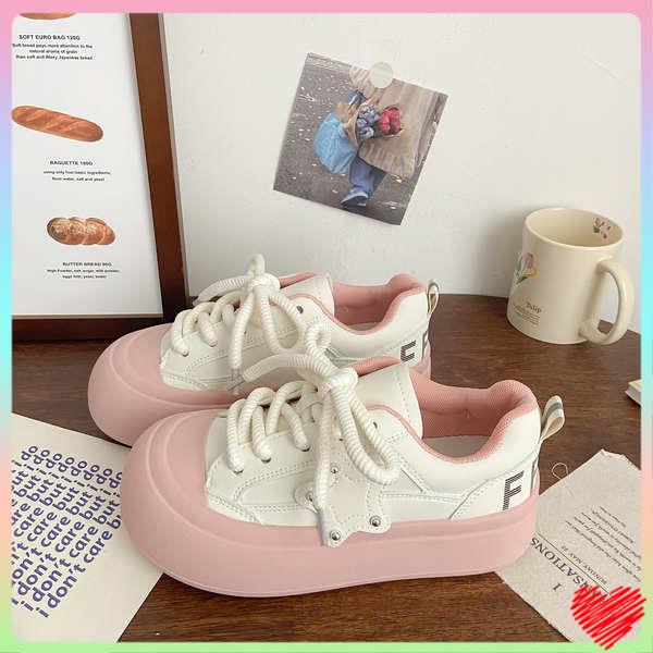 Thick-soled white shoes phụ nữ phong cách mới big toe bread shoes giày thể thao học sinh