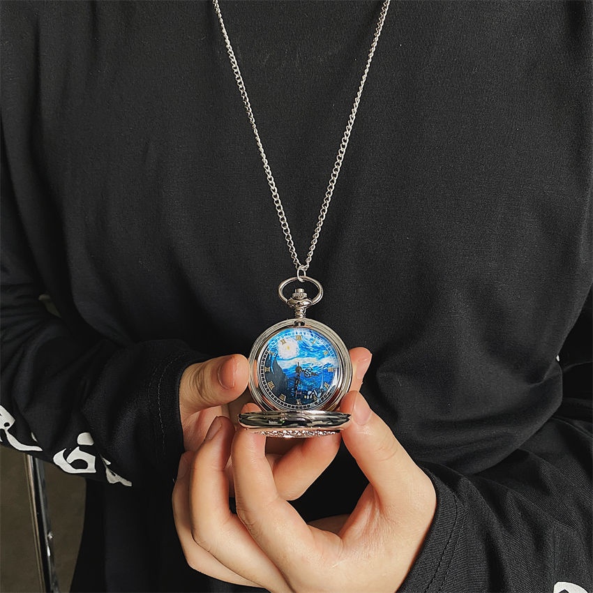 Dây chuyền đồng hồ thời trang cá tính nam và nữ sinh viên cặp đôi mô hình đầy sao rỗng retro lật túi đồng hồ sáng tạo gif