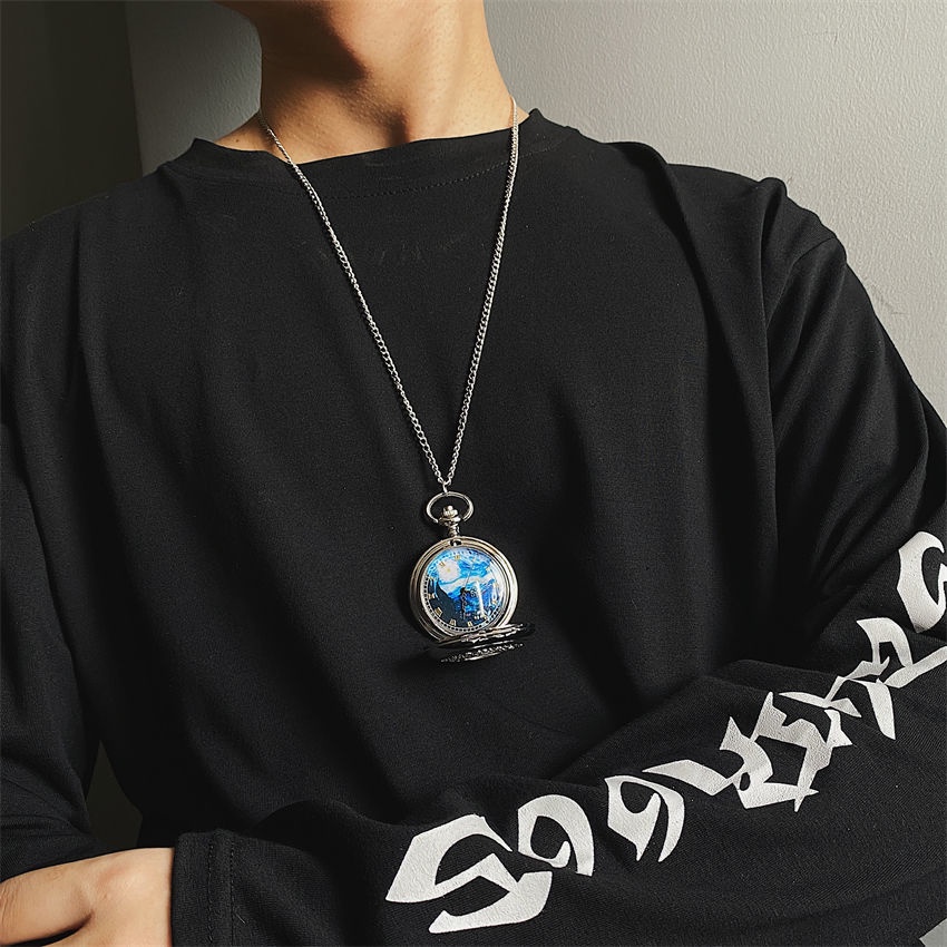 Dây chuyền đồng hồ thời trang cá tính nam và nữ sinh viên cặp đôi mô hình đầy sao rỗng retro lật túi đồng hồ sáng tạo gif