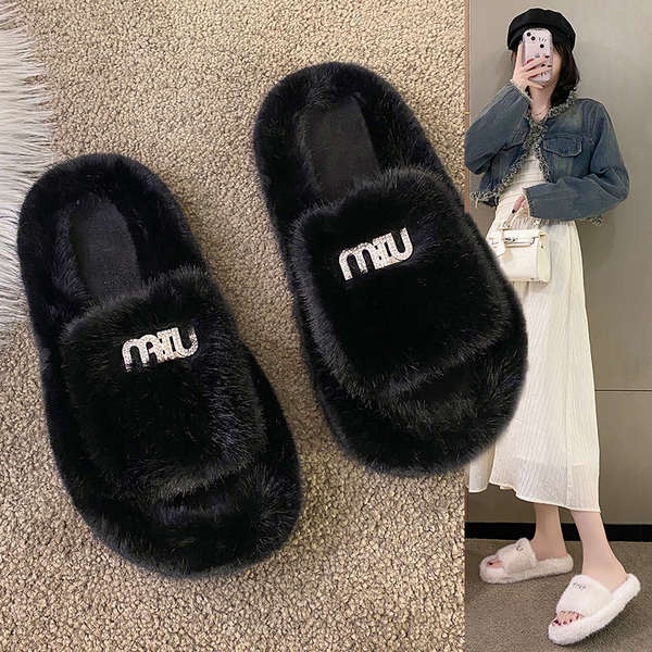 Mùa thu đông dép lông dày-chốt phụ nữ dép bông phong cách mới