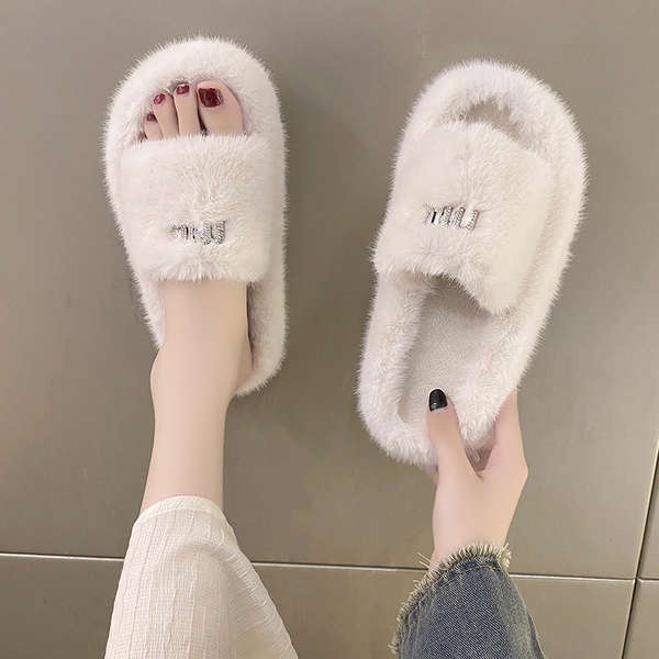 Mùa thu đông dép lông dày-chốt phụ nữ dép bông phong cách mới