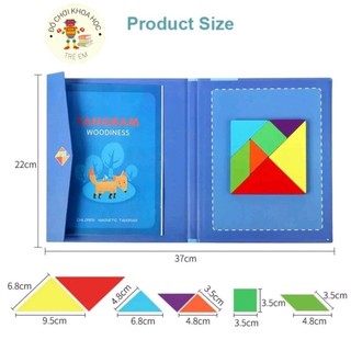 Đồ Chơi Xếp hình gỗ Tangram Nam Châm Có Kèm Sách Hướng Dẫn Cho Bé, Đồ Chơi Montessori