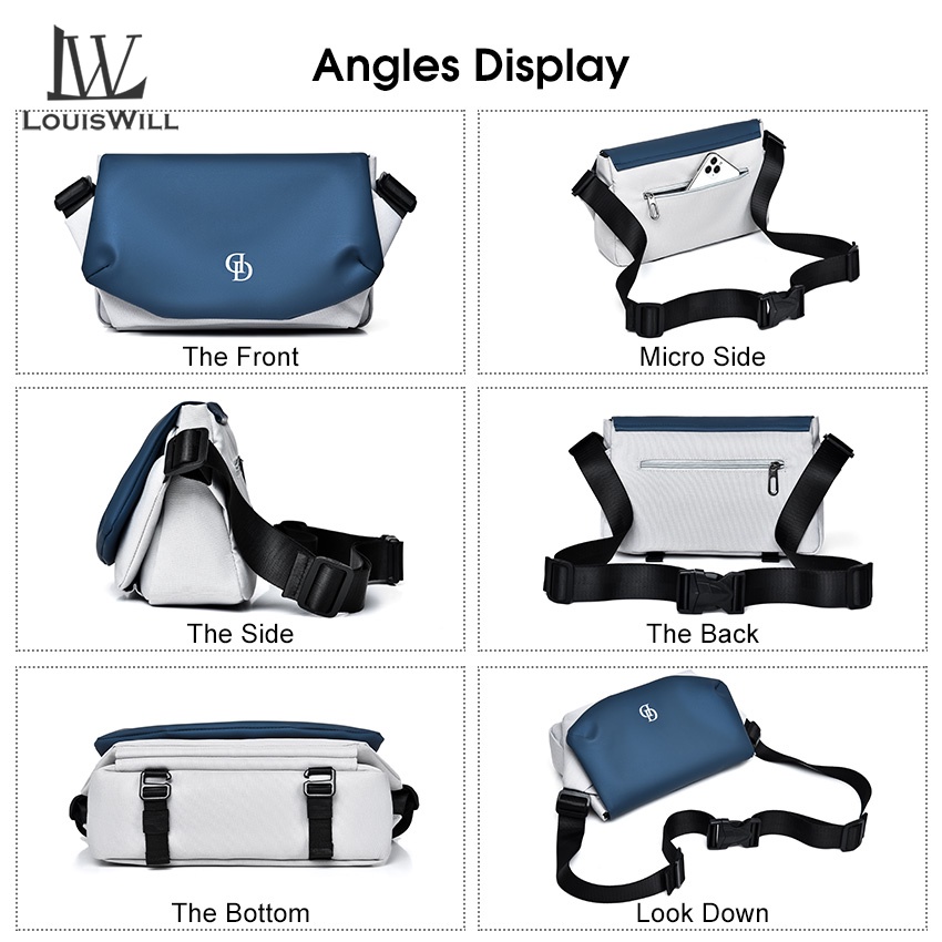Louiswill nam túi đeo chéo nam vải oxford túi chắp vá phong cách túi đeo vai dung tích lớn túi đeo ngực đa chức năng túi thể thao đơn giản thông thường túi messenger túi thắt lưng ba